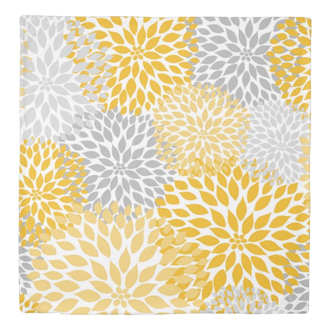 Dahlia Bouquet - mustard yellow gray floral Duvet Cover (Front)