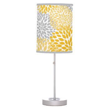 Dahlia Bouquet - Mustard Yellow Gray Floral Table Lamp by lemontreecards at Zazzle