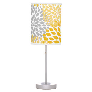 Dahlia Bouquet - mustard yellow gray floral Table Lamp