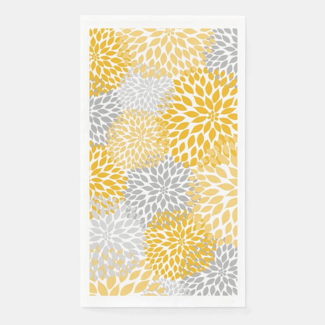 Dahlia Bouquet - mustard yellow gray Paper Guest Towels (Front)