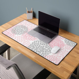 Dahlia Bouquet Pink Gray Desk Mat