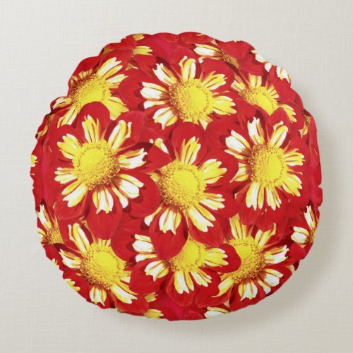 Dahlia bouquet _ red and white with yellow round pillow