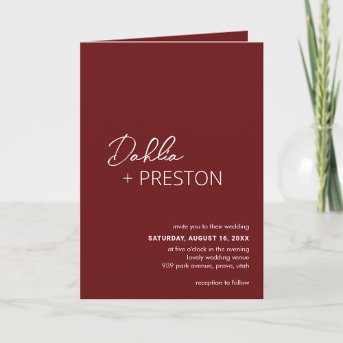 Dahlia Burgundy Contemporary Modern Wedding Invitation