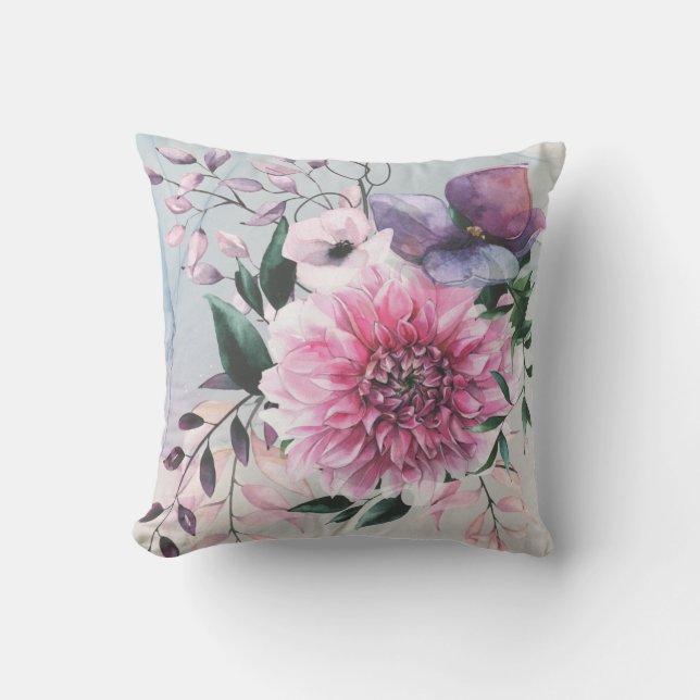 Dahlia Cool Colors Garden Throw Pillow (Front)