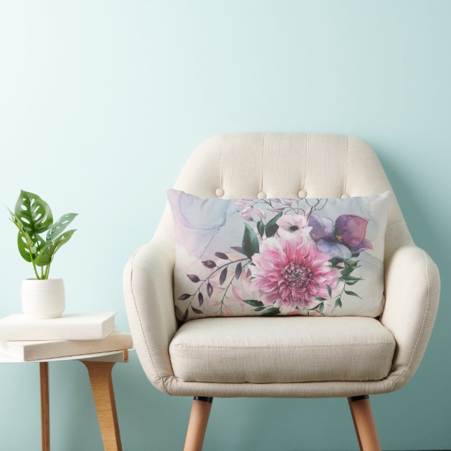 Dahlia Cool Colors Traditional Lumbar Pillow (Chair)