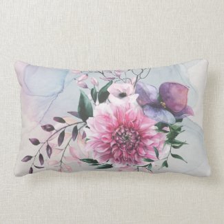 Dahlia Cool Colors Traditional Lumbar Pillow