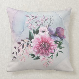 Dahlia Cool Colors Traditional Throw Pillow