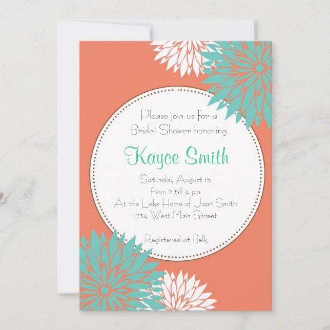 Dahlia Coral Flower Invitation (Front)