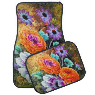 Dahlia daisy flower bouquet purple brown orange car floor mat