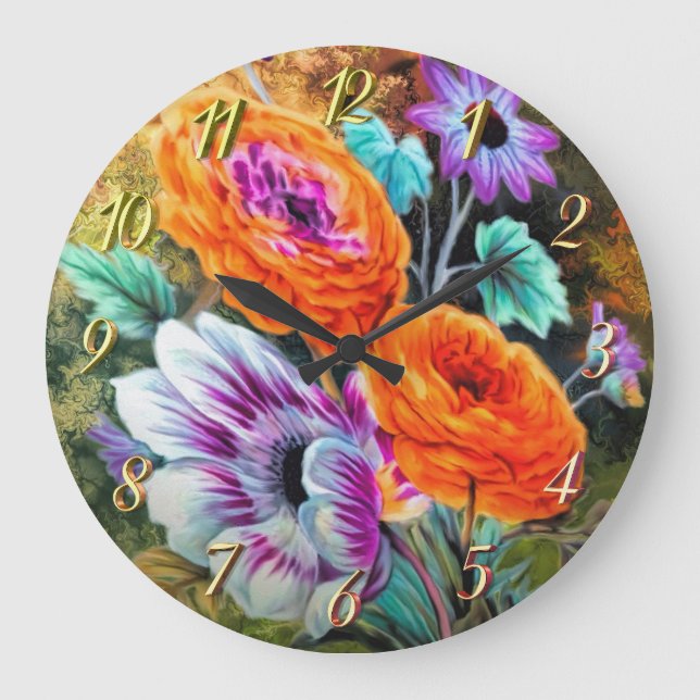 Dahlia daisy flower garden gold green orange  large clock (Front)