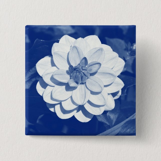 Dahlia - Digital Cyanotype Pinback Button (Front)