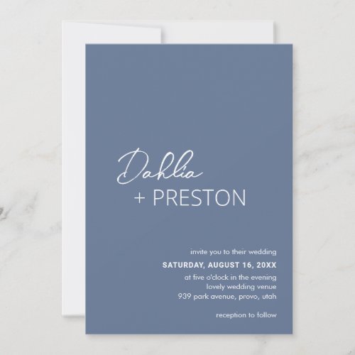 Dahlia Dusty Blue Contemporary Modern Wedding Invitation