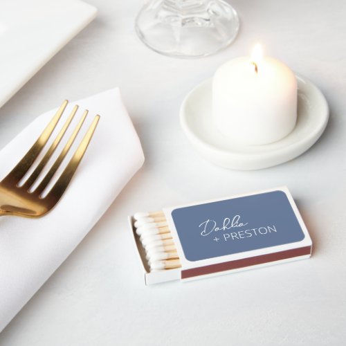 Dahlia Dusty Blue Contemporary Modern Wedding Matchboxes