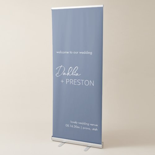 Dahlia Dusty Blue Contemporary Modern Wedding Retractable Banner