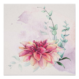 Dahlia Eucalyptus Contemporary Watercolor Print