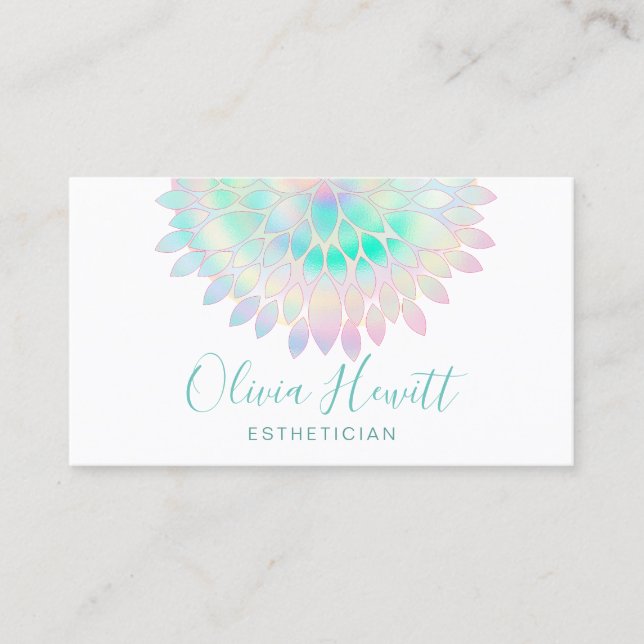 dahlia faux iridescent logo esthetician business card (Front)