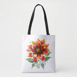Dahlia fire flower tote bag