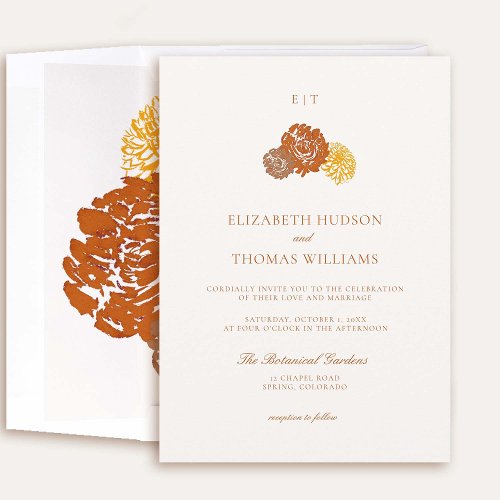 Dahlia Floral Art Sketch Formal Bold Fall Wedding Invitation