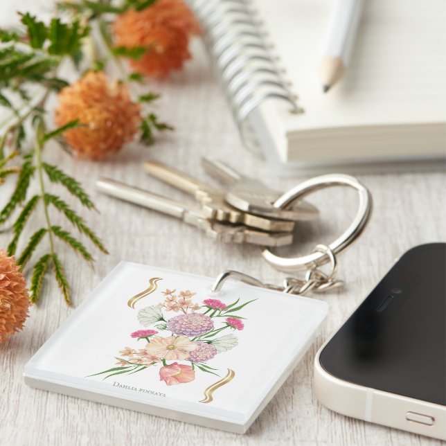 Dahlia Floral Design – Elegant Keychain (Front Right)