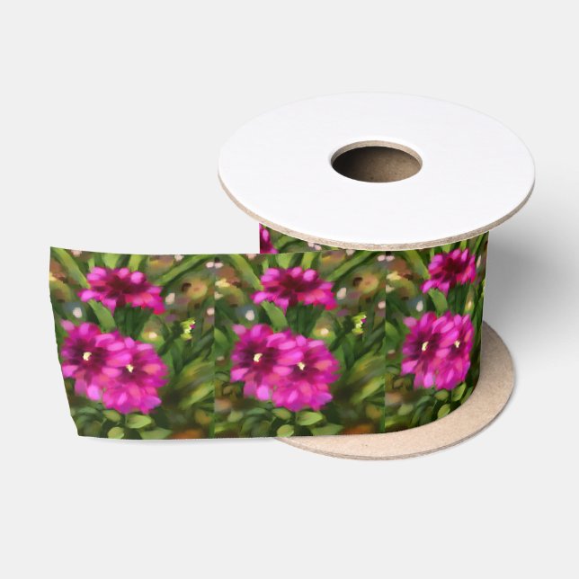 Dahlia Floral Garden Flower Flowers Magenta Satin Ribbon (Spool)