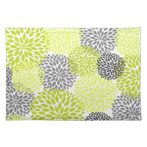 Dahlia Floral in chartreuse and gray placemat