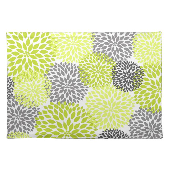 Dahlia Floral in chartreuse and gray placemat (Front)