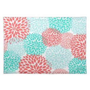 Dahlia Floral in coral and teal placemat