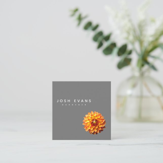 Dahlia Floral Minimalist Square Business Card (Standing Front)