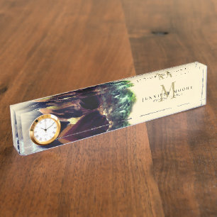 Dahlia Floral Painting Monogram Desk Name Plate