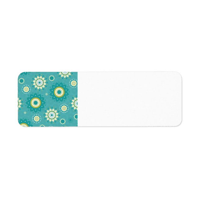 Dahlia Floral Patterned Blue and Cream Label (Front)