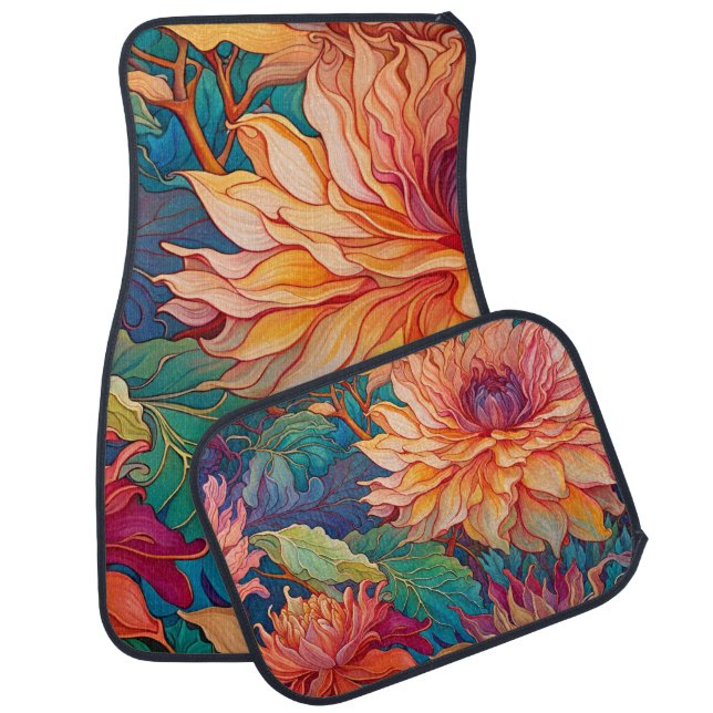 Dahlia Floral Tapestry Car Floor Mat (Set)