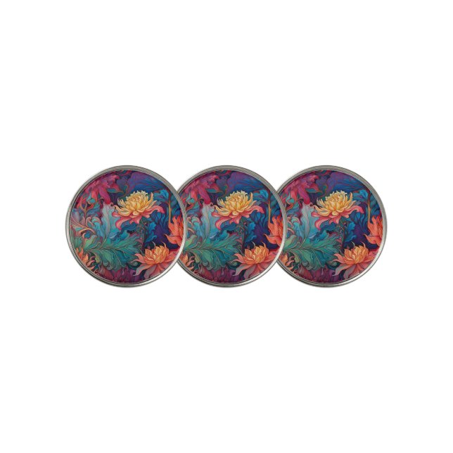 Dahlia Floral Tapestry Golf Ball Marker (3 Up)