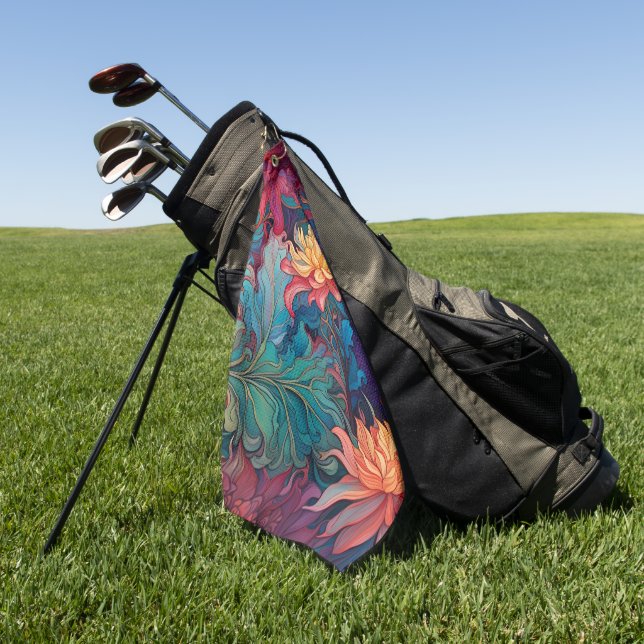 Dahlia Floral Tapestry Golf Towel (Green)