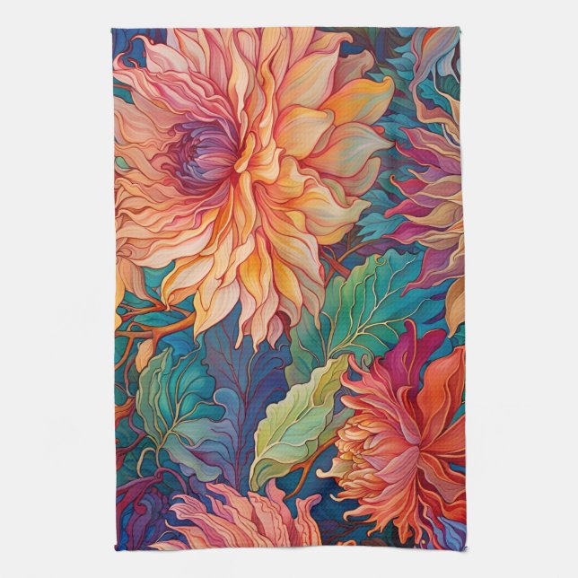 Dahlia Floral Tapestry Kitchen Towel (Vertical)