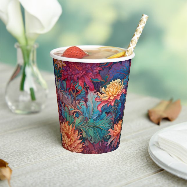 Dahlia Floral Tapestry Paper Cups (Insitu)