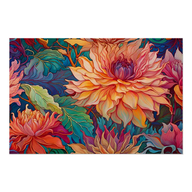 Dahlia Floral Tapestry Poster | Zazzle