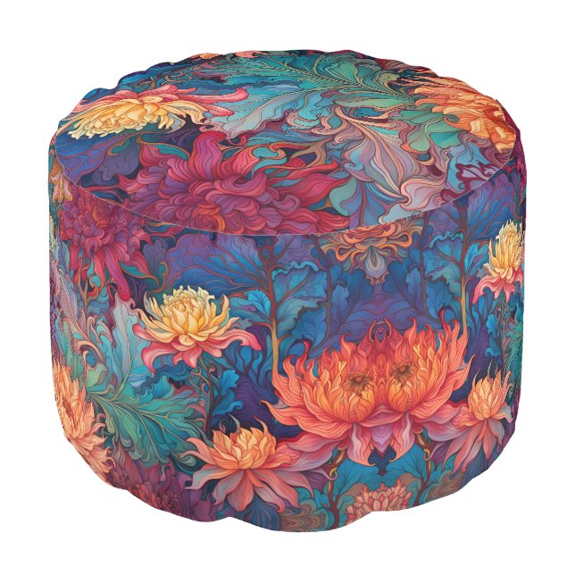 Dahlia Floral Tapestry Pouf (Angled Front)