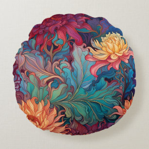 Dahlia Floral Tapestry Round Pillow