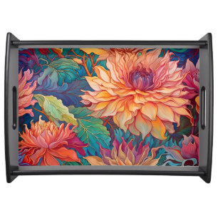 Dahlia Floral Tapestry Serving Tray