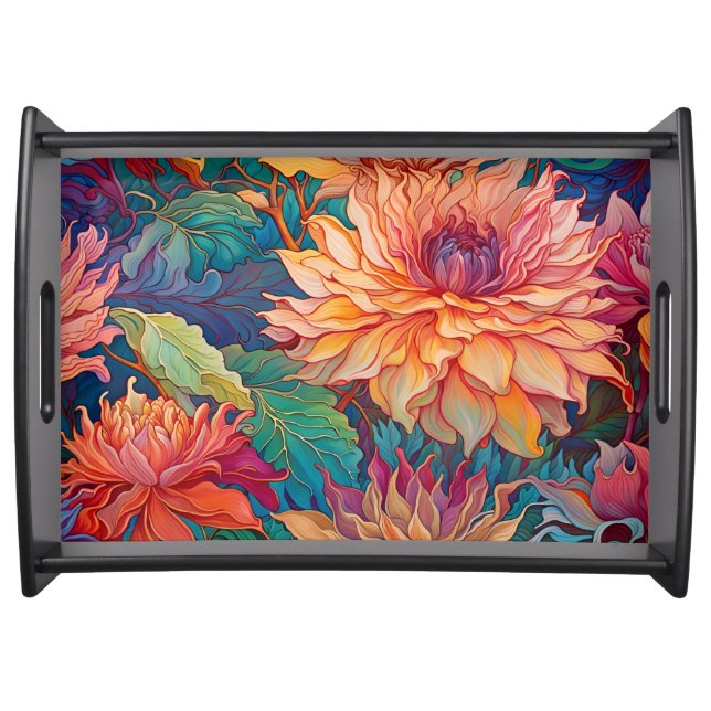 Dahlia Floral Tapestry Serving Tray (Front)