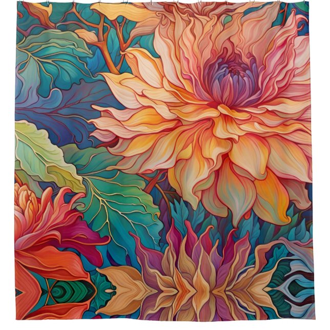 Dahlia Floral Tapestry Shower Curtain (Front)