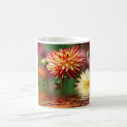 Dahlia flower above the water coffee mug