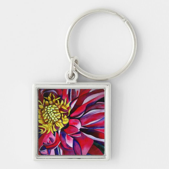 Dahlia flower abstract original flower art keychain (Front)