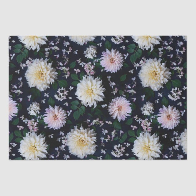 Dahlia Flower Blooms blush on black  Tissue Paper (Front)