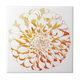 Dahlia flower ceramic tile - rusty tones
