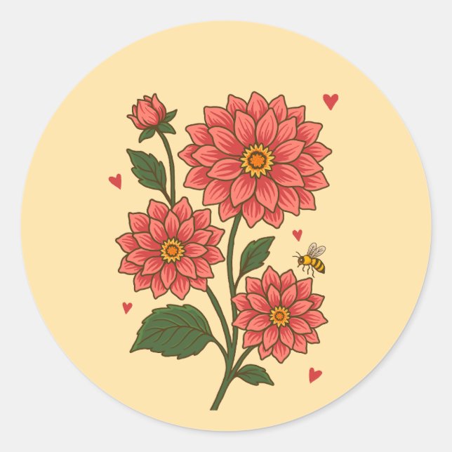 Dahlia Flower Classic Round Sticker (Front)