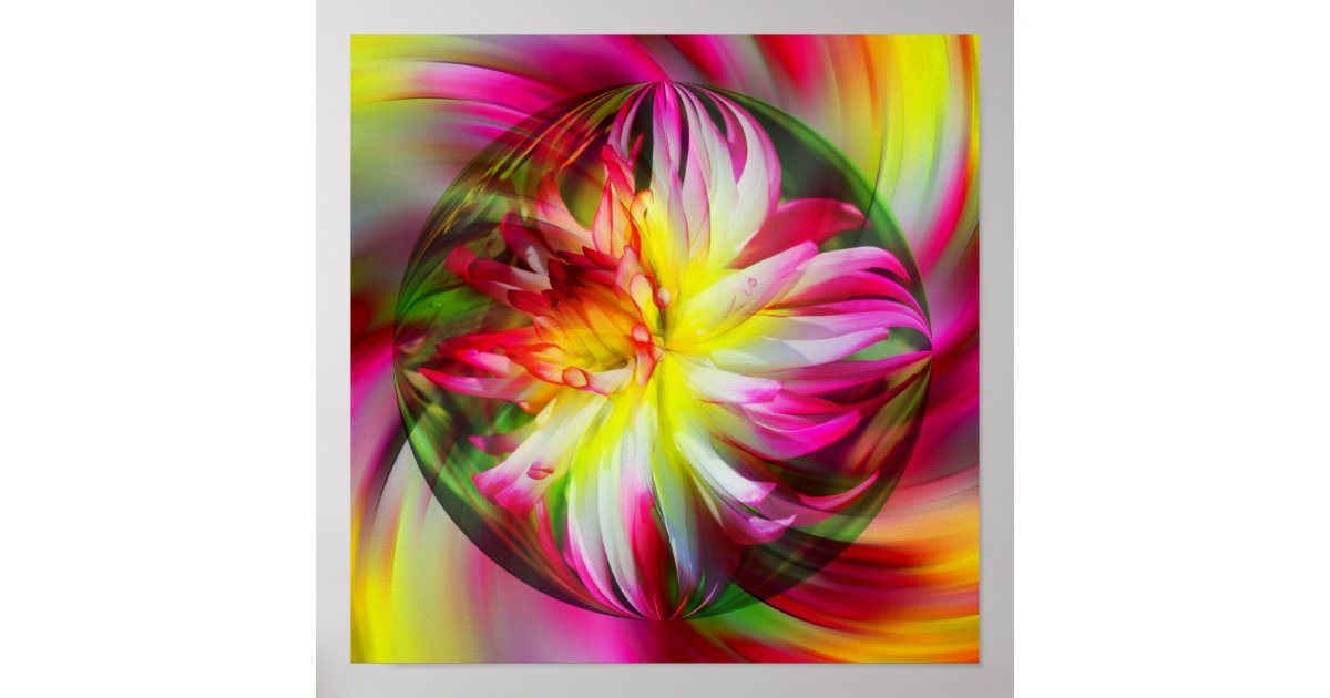 Dahlia Flower Floral Abstract Art Poster | Zazzle