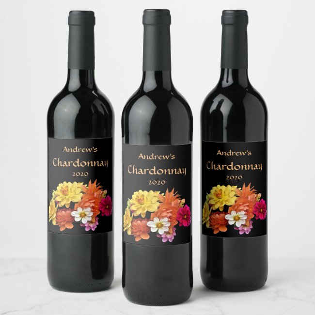 Dahlia Flower Floral Pattern Wine Label