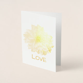 DAHLIA FLOWER GOLD LEAF ETCHED CARD. Blank inside Foil Card