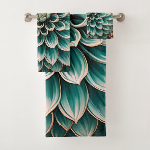 Dahlia Flower in Teal Aqua Blue Digital Art Bath Towel Set